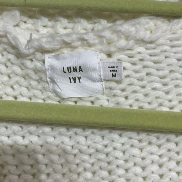 Luna Ivy White Smiley Face Chunky Knit Open Cardigan Sz M - Picture 4 of 11